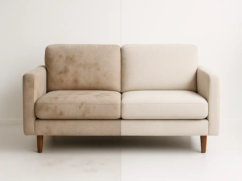 At Your Service professional team carrying out detailed upholstery cleaning on couches and chairs for a residential client in Tauranga.